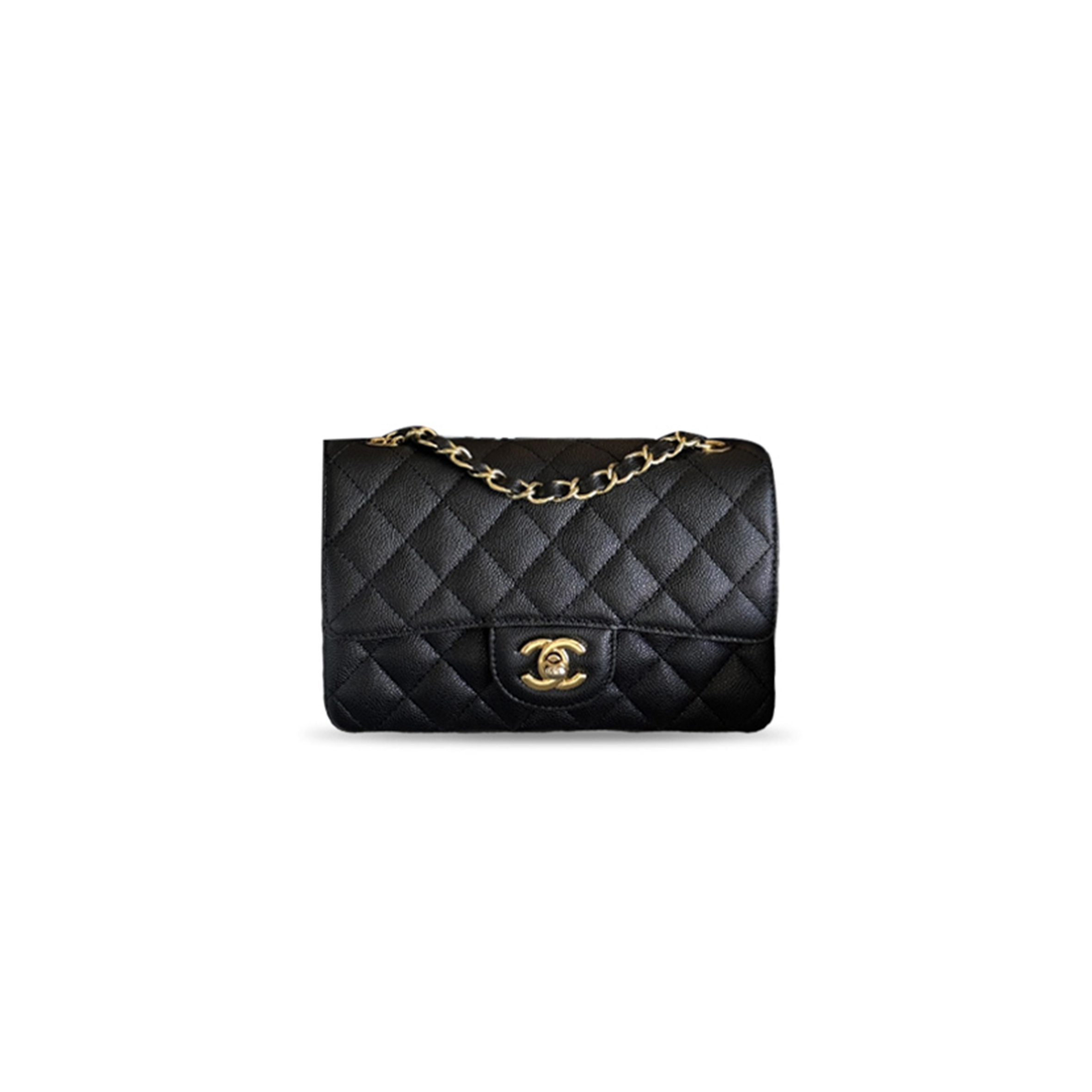 CHANEL BLACK QUILTED CAVIAR CLASSIC DOUBLE FLAP BAG GOLD HARDWARE (20*13*6cm)